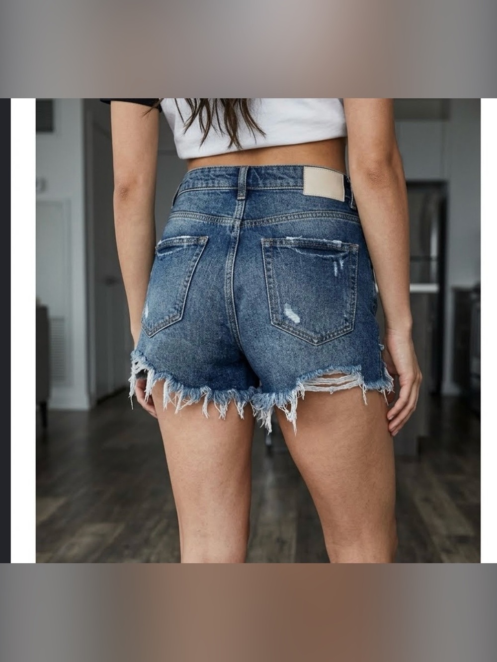 Zara Jeans Distressed Cutoff Denim Shorts - Blue